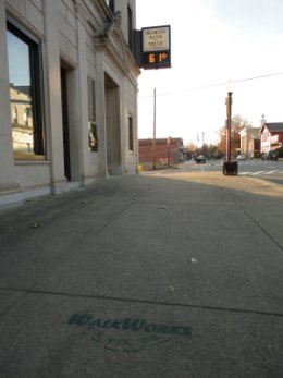 WalkWork stencils in front of Hamlin Bank in Smethport.